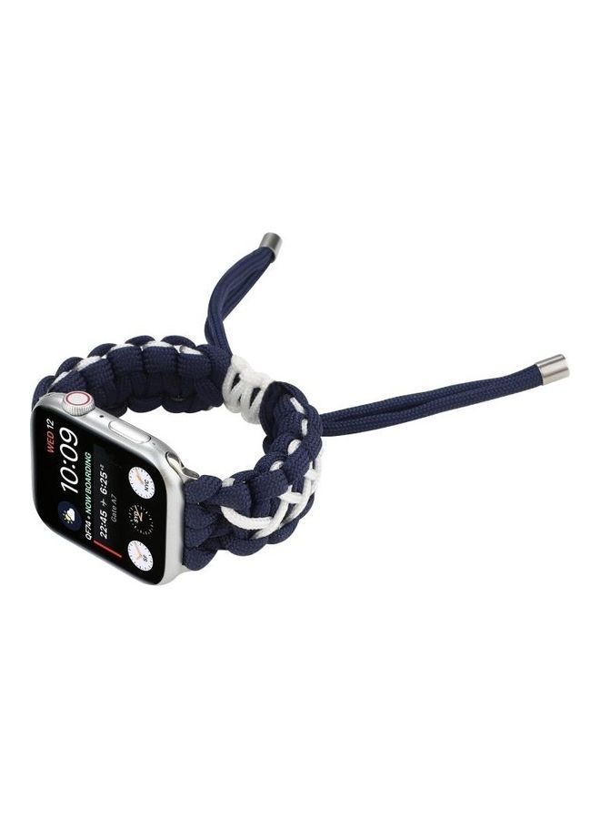 NIBEMINENT Braided Umbrella Cord Strap For Apple Series 7/6/SE/5/4/3/2/1 41/40/38mm Royal Blue/White - Image 4