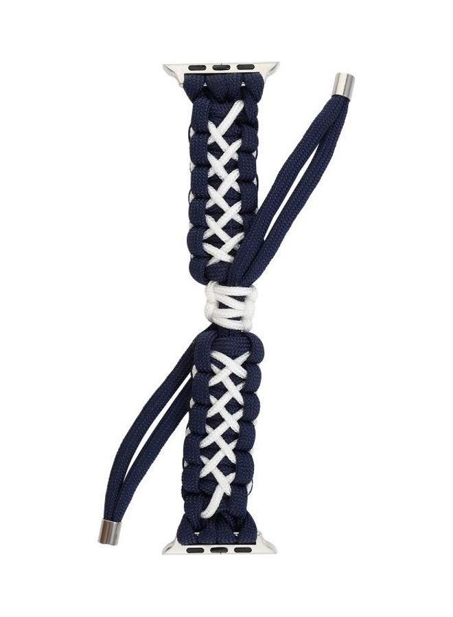 NIBEMINENT Braided Umbrella Cord Strap For Apple Series 7/6/SE/5/4/3/2/1 41/40/38mm Royal Blue/White - Image 2