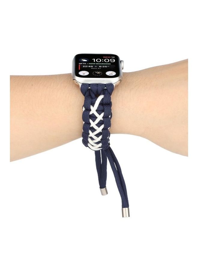 NIBEMINENT Braided Umbrella Cord Strap For Apple Series 7/6/SE/5/4/3/2/1 41/40/38mm Royal Blue/White - Image 5