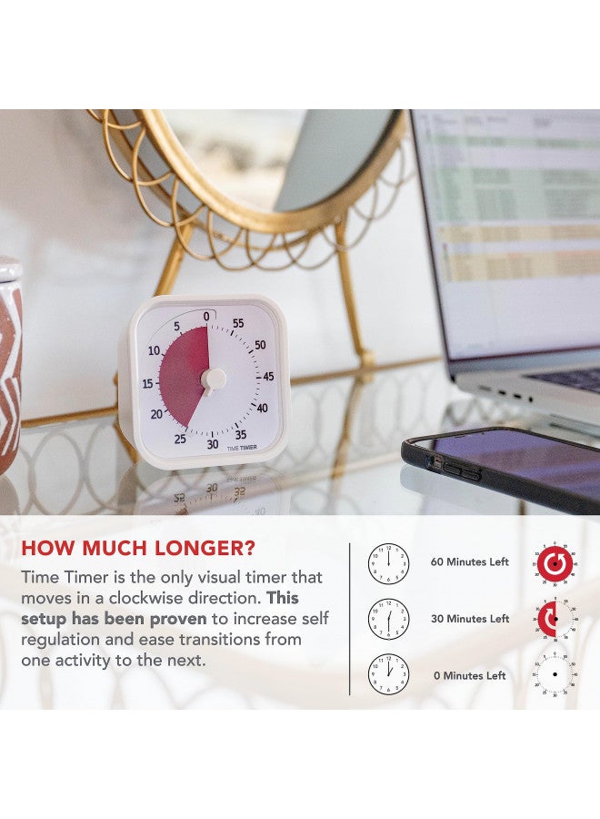 Time Timer Time Timer Home MOD 60 Minute Kids Visual Timer Home Edition For Homeschool Supplies Study Tool, Timer for Kids Desk, Office Desk and Meetings with Silent Operation (Cotton Ball White) - Image 3