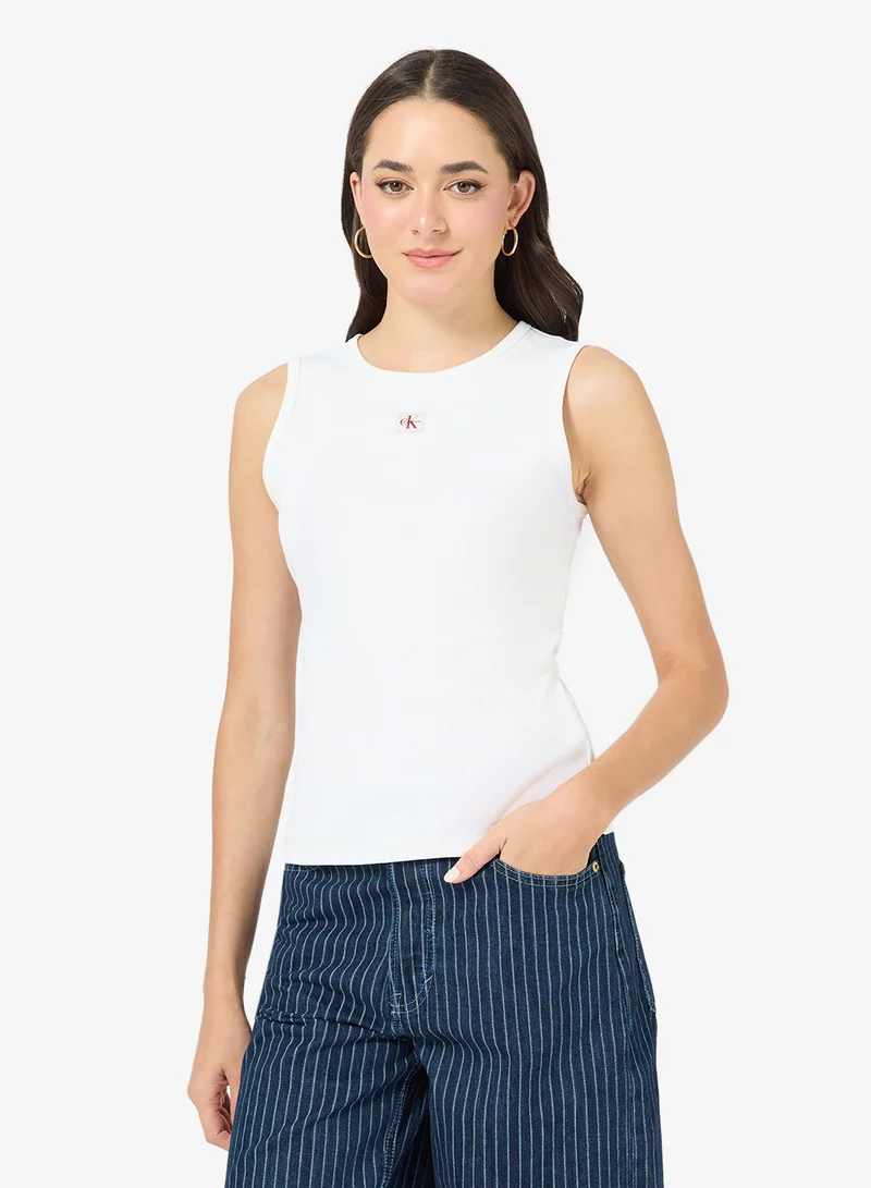 Calvin Klein Jeans Casual Woven Label 2X2 Baby Rib Cuto Top