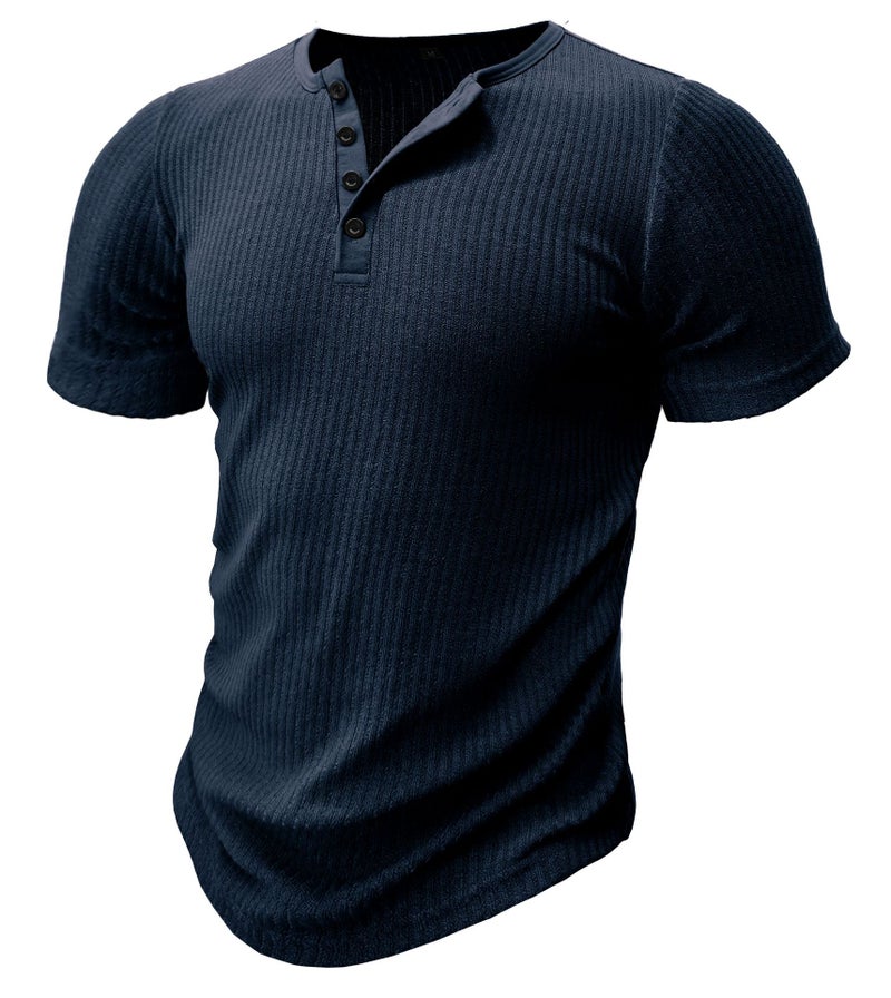 and sports Slim Fit muscle men''s short-sleeved T-shirt foreign trade fitness elastic thread tight solid color Henry - Image 1