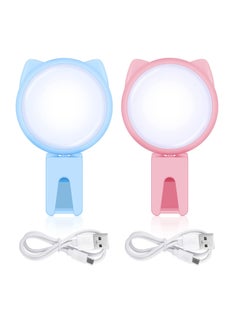 KASTWAVE Selfie Ring Light Selfie Clip on Ring Light Mini Rechargeable 9 Level Adjustable Brightness Ring Light Portable Clip on Selfie Fill Light for Phone Laptop Video Photography Girl Makes up (Pink, Blue)  - Image 1