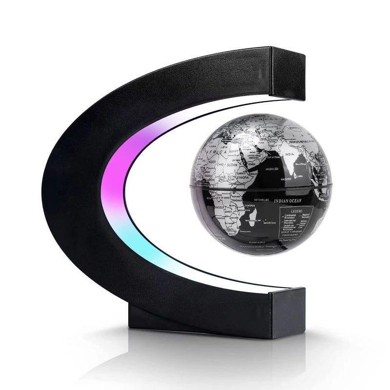 Flagest Magnetic Levitation Floating Globe Levitating C Shape Silver Black Globe with LED Lights for Education Home Office Desk Decor Holiday Anniversary Creative Gift33 Inches Sphere - Image 3