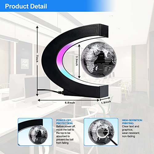 Flagest Magnetic Levitation Floating Globe Levitating C Shape Silver Black Globe with LED Lights for Education Home Office Desk Decor Holiday Anniversary Creative Gift33 Inches Sphere - Image 5