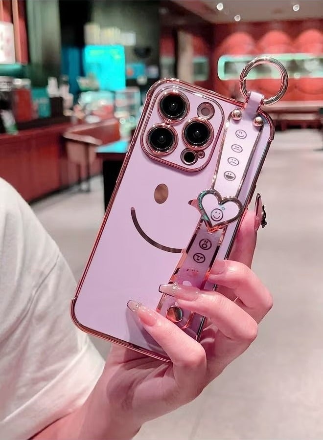 iPhone 14 Pro Max Case for Women,Bling Glitter Plating Smile Face Cover with Strap & Camera Lens Protection Soft TPU Shockproof Bumper Phone Case for iPhone 14 Pro Max (Purple) - Image 4