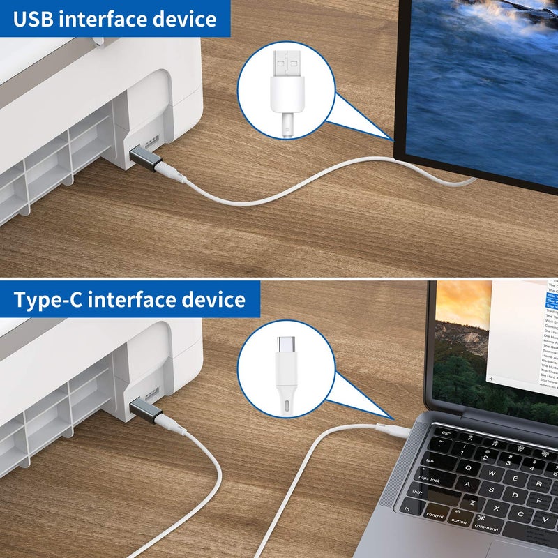 QianLink USB C Female to Printer Male Adapter (2-Pack), USB Type C to USB B Convert Connector Support Data Sync Compatible with Brother HP Canon Lexmark Epson Dell Xerox Samsung etc and Piano DAC (Grey) - Image 3