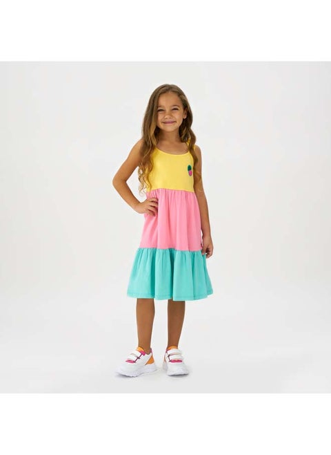 SURF UP Color Block Dress with Ruffle Detail on Shoulders