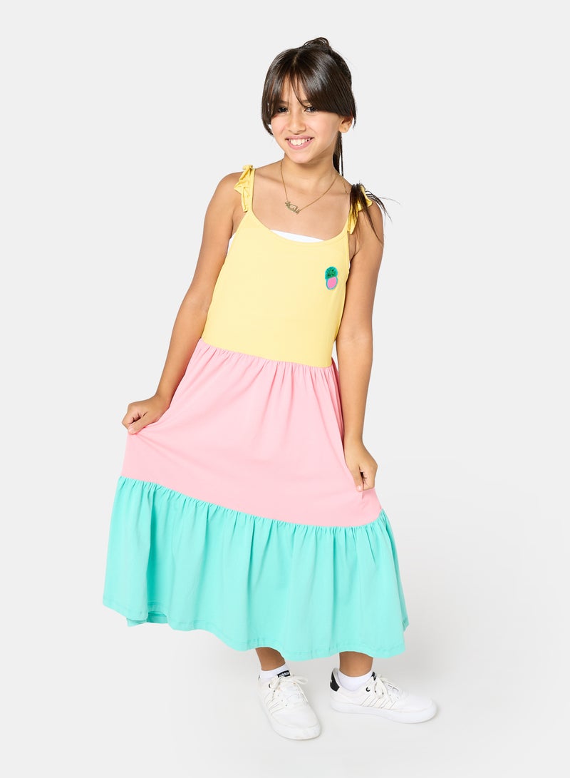 Panco Girls SURF UP Color Block Dress with Ruffle Detail on Shoulders - Image 4