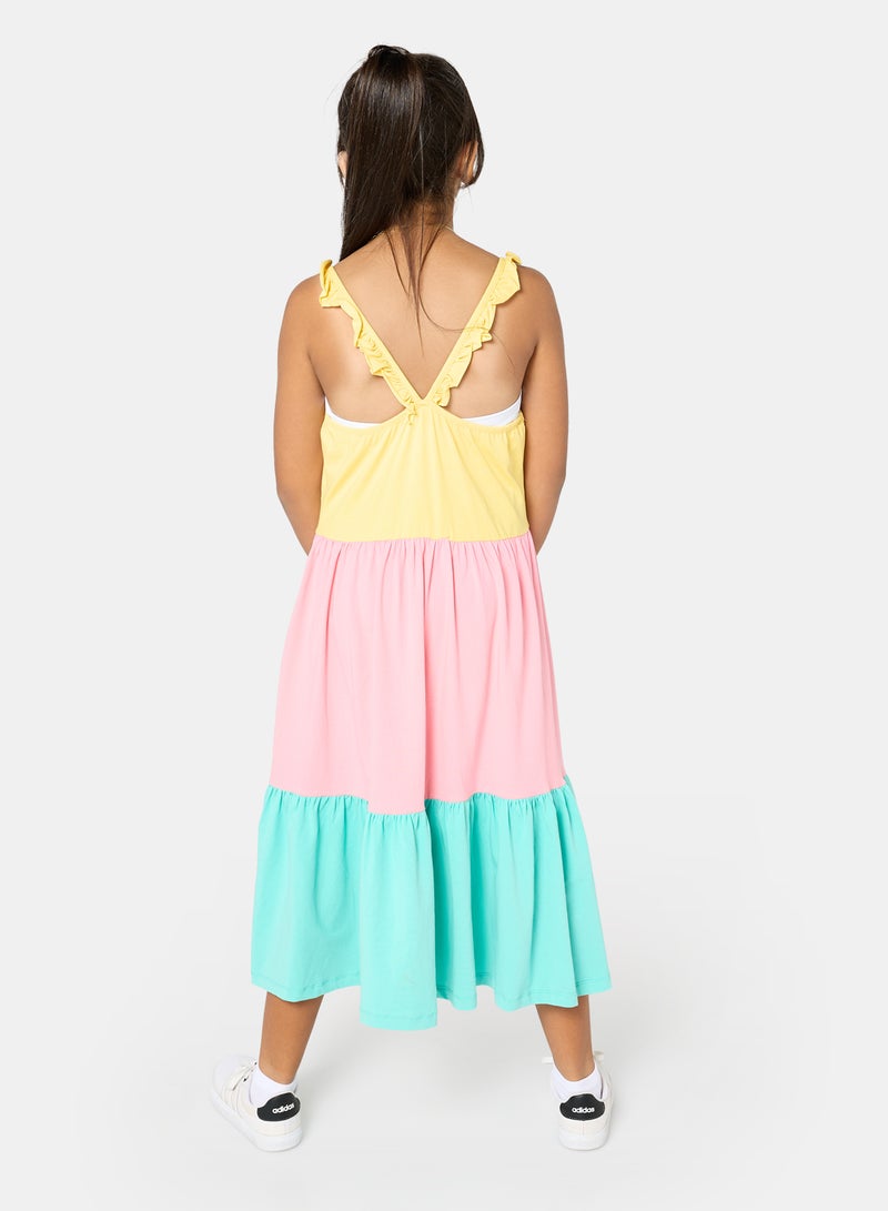 Panco Girls SURF UP Color Block Dress with Ruffle Detail on Shoulders - Image 2