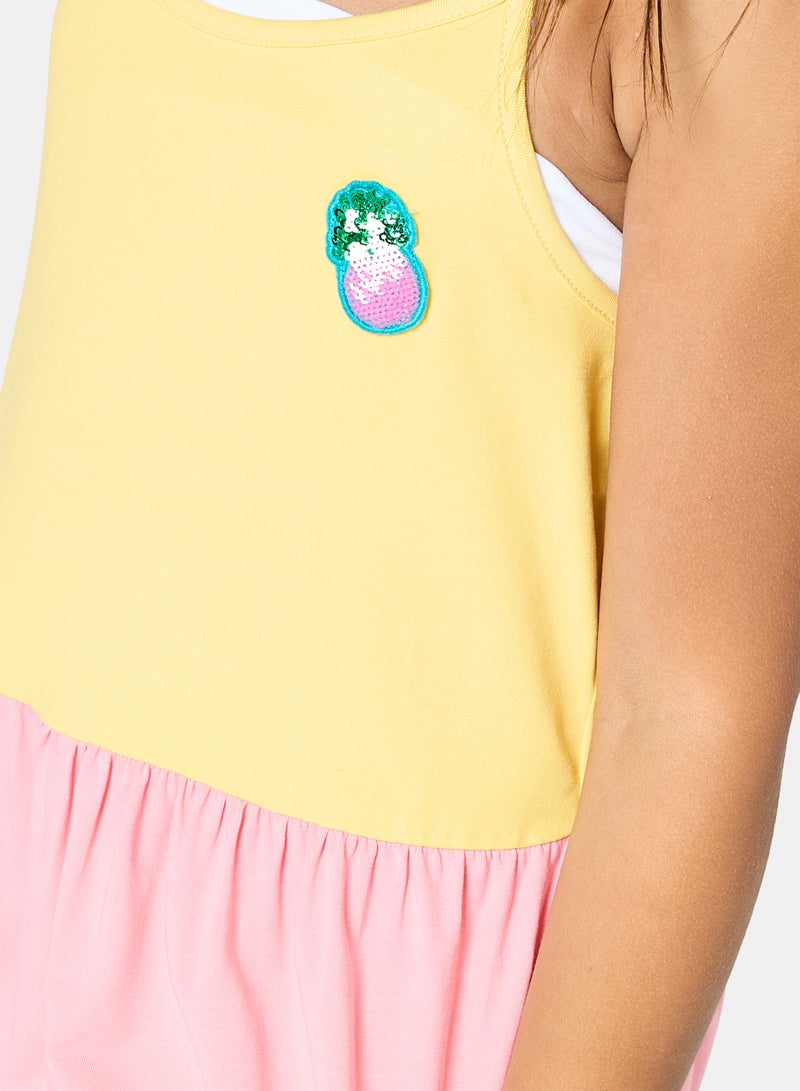 Panco Girls SURF UP Color Block Dress with Ruffle Detail on Shoulders - Image 3