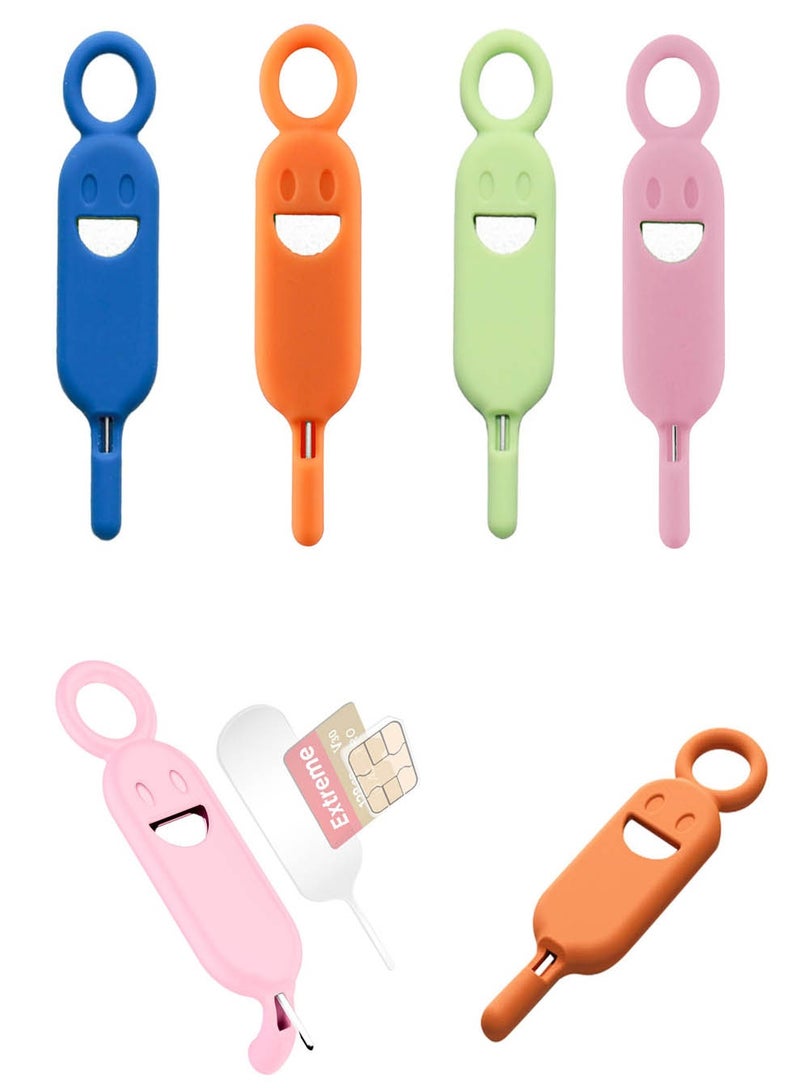 هيدفانا 4 قطع دبوس قاذف شريحة SIM، أداة إزالة بطاقة SIM، مجموعة أدوات البطاقة أداة إبرة بطاقة SIM سيليكون لطيفة للهاتف المحمول اللوحي - Image 1