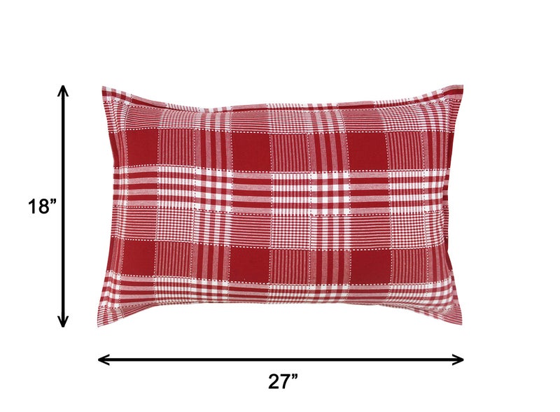 Airwill 100% Cotton Checkered Pattern Flap Pillow Covers (46x69cm)(Red, Pack of 2 Pieces) - Image 2