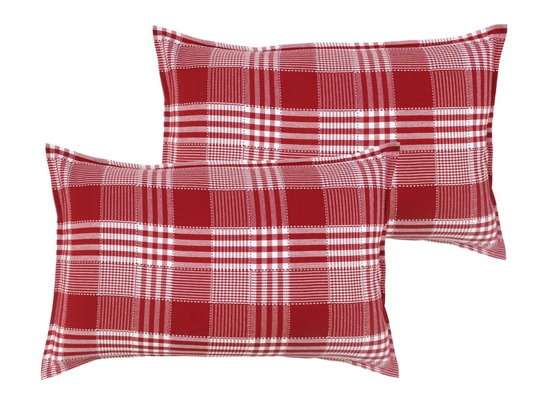 Airwill 100% Cotton Checkered Pattern Flap Pillow Covers (46x69cm)(Red, Pack of 2 Pieces) - Image 1
