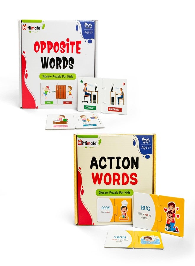 Mittimate Educational Jigsaw Puzzle Combo Set of 2 - Action Words & Opposite Words I Cardboard Puzzle Game for Kids Age 4 to 6 Year I Birthday Gift for Children - Image 1