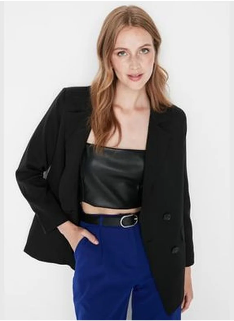 trendyol Black Regular Lined Blazer with Buttons TWOAW21CE0272