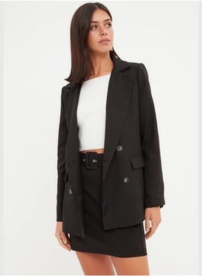 trendyol Black Regular Lined Blazer with Buttons TWOAW21CE0272