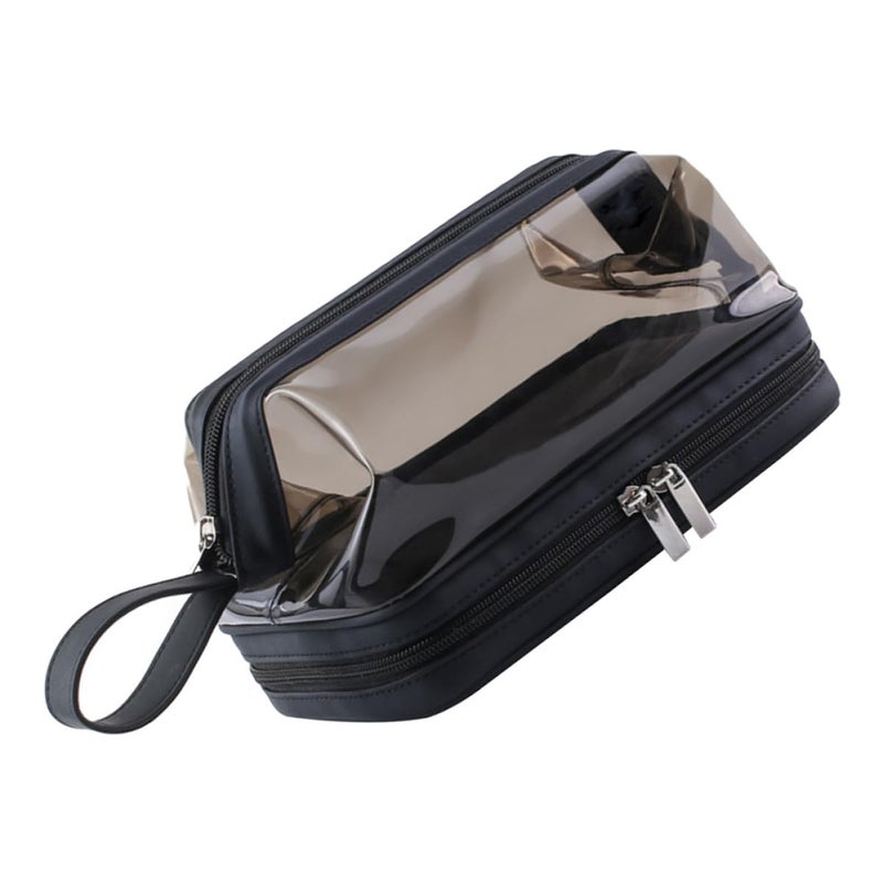 Double Layer TPU Cosmetic Bag Wet Dry Separation Travel Organizer Tea Color - Image 2