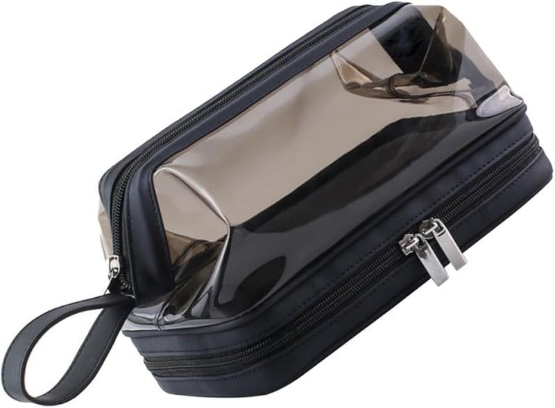 Double Layer TPU Cosmetic Bag Wet Dry Separation Travel Organizer Tea Color - Image 1