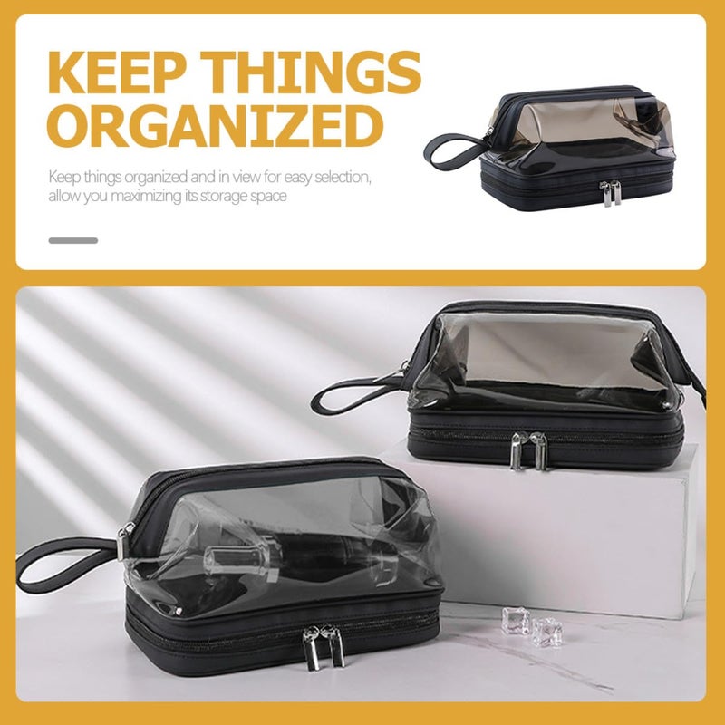 Double Layer TPU Cosmetic Bag Wet Dry Separation Travel Organizer Tea Color - Image 4