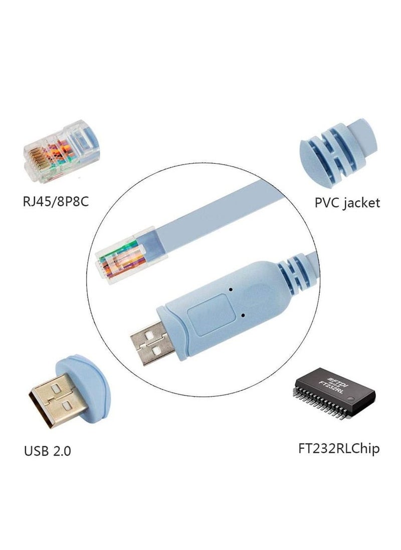 LEDIN - USB Console Cable USB to RJ45 Console Cable for Cisco Routers AP Router Switch Windows 7, 8 (1.8M,Blue) - Image 1