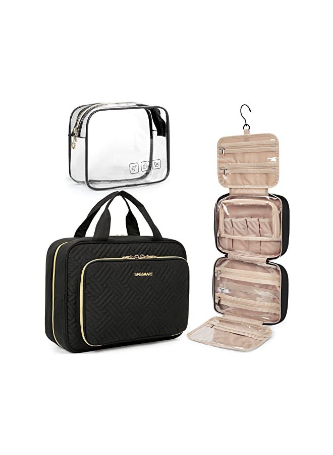 BAGSMART BAGSMART Toiletry Bag Hanging Travel Makeup Organizer with TSA Approved Transparent Cosmetic Bag Makeup Bag for Full Sized Toiletries (Black, Large) - Image 1