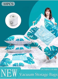 DUNISO Vacuum Storage Bags with Electric Pump- Pack of 10 (2 Jumbo + 2 Large + 2 Medium + 4 Small) Reusable Compression Bags Space Saver for Packing,Clothes, Bedding, Travel  - Image 1