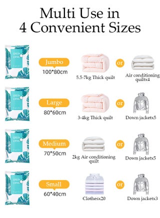 Pack of 10 Vacuum Storage Bags with Electric Pump- (2 Jumbo + 2 Large + 2 Medium + 4 Small) Reusable Compression Bags Space Saver for Packing,Clothes, Bedding, Travel - view 3