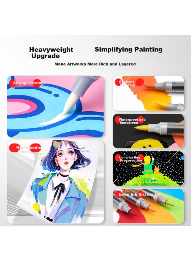 Touch Mark Acrylic Markers, 48 Colors, Soft Tip, Intelligent Ink Control, Non-breaking Watercolor Pens, Student Art Drawing Pens, Children's Birthday, Graduation, Back-to Gift - Image 2