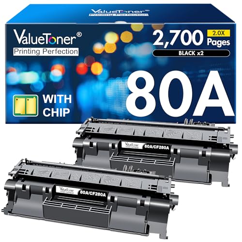 Valuetoner 80A Toner Cartridge Replacement for HP 80A Toner Cartridge Black CF280A 80X CF280X Works with HP LaserJet Pro M400 401a 401d 401n 401dn M401dw 425dn 425dw Series Printer (2-Pack Black) - Image 1