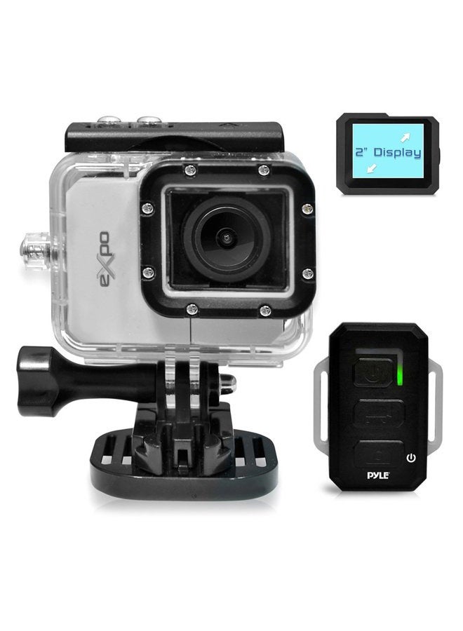 Pyle Expo Sports Action Camera - HD 1080P Mini Hi-Res Camcorder w/Wifi, 20MP Cam, 2" Screen USB SD Card HDMI, Battery - Waterproof Case, USB Cable, Wireless Remote Control, Mount - PSCHD90SL (Silver) - Image 1