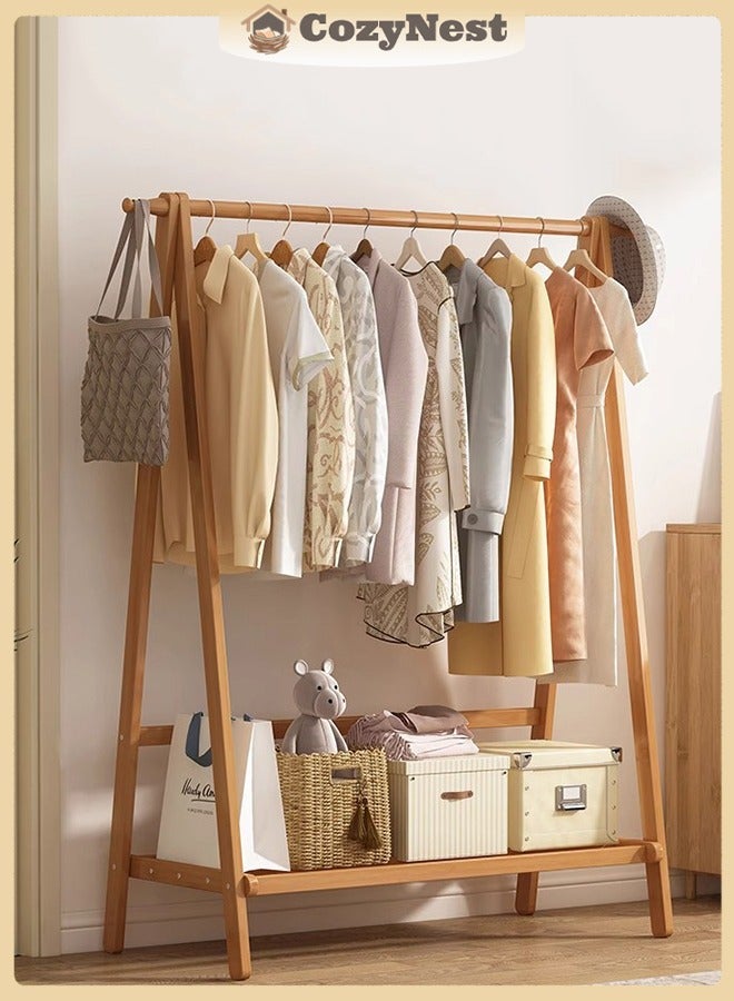 كوزينيست علاقة معاطف من الخيزران قائمة بذاتها مع خطافات ورف تخزين، منظم ملابس وقبعات وحقائب وأوشحة لغرفة النوم والمعيشة والمكتب والمدخل - Image 1