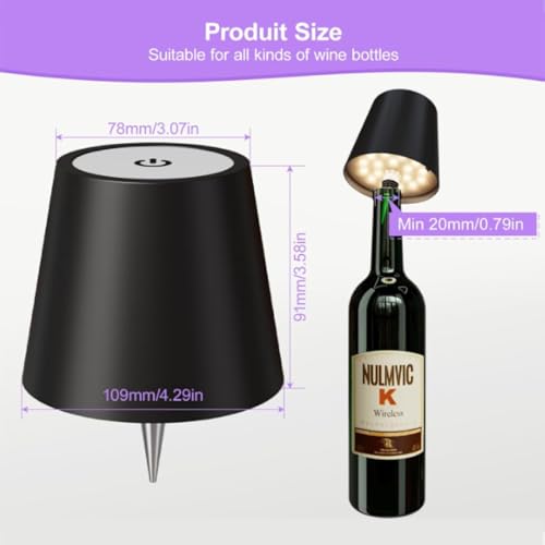 Fennec Mart Decorative Wireless Wine Bottle Light 3 Color Stepless Dimming LED Lamp with Touch Control, Rechargeable USB, Perfect for Bars, Restaurants, and Bedrooms - Image 3