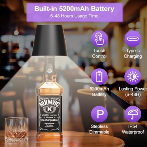 Fennec Mart Decorative Wireless Wine Bottle Light 3 Color Stepless Dimming LED Lamp with Touch Control, Rechargeable USB, Perfect for Bars, Restaurants, and Bedrooms - Image 5