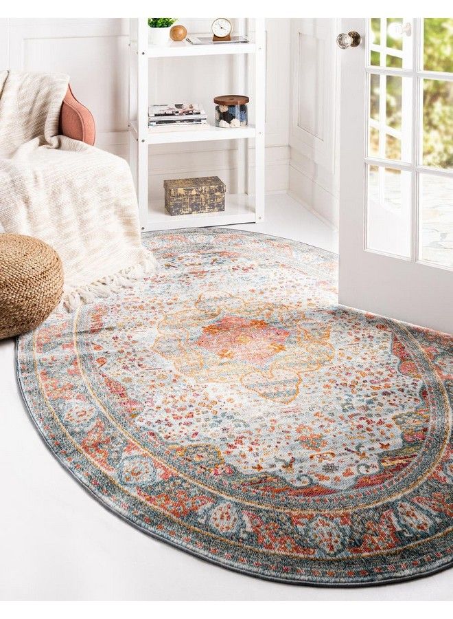 Unique Loom سجادة منطقة ماليكون من مجموعة باراكوا (3' 3" X 5' 3" بيضاوية باللون الأزرق الفاتح البرتقالي) - Image 1