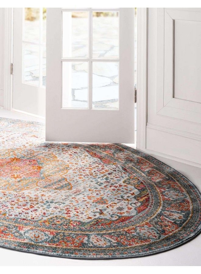 Unique Loom سجادة منطقة ماليكون من مجموعة باراكوا (3' 3" X 5' 3" بيضاوية باللون الأزرق الفاتح البرتقالي) - Image 4
