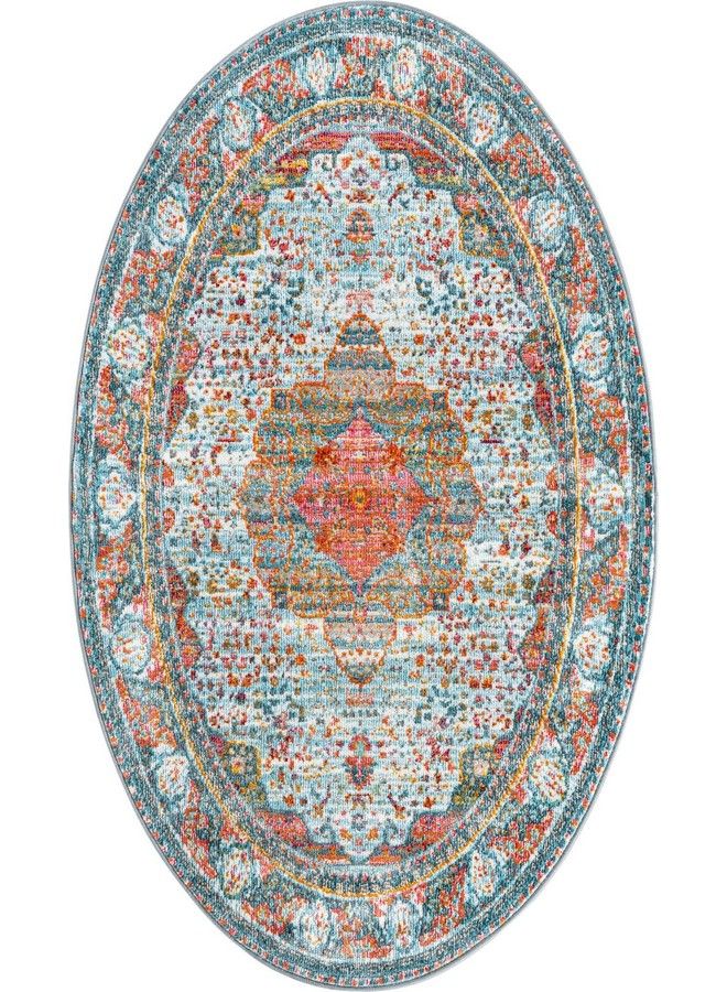 Unique Loom سجادة منطقة ماليكون من مجموعة باراكوا (3' 3" X 5' 3" بيضاوية باللون الأزرق الفاتح البرتقالي) - Image 3