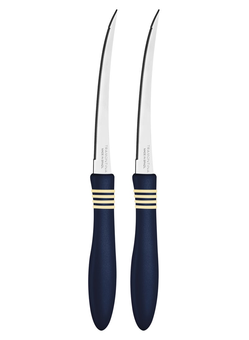 Tramontina Cor&Cor 2 Pieces Tomato Knife Set with Stainless Steel Blade and Dark Blue Polypropylene Handle - Image 1