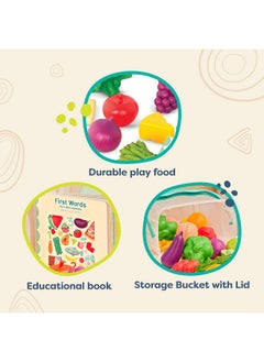 B. Toys - Foodie Fun- Pretend Play Food & Board Book Set - 32 Pieces Of Play Food - Educational Book For Toddlers - Storage Bucket With Lid - 2 Years +  - Image 2