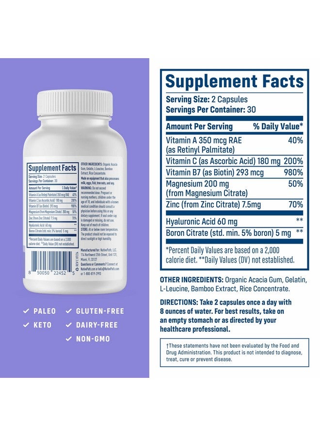 NativePath Collagen Care+, 5 Vitamin Blend with Hyaluronic Acid and Boron That Supports Collagen for Men and Women, 60 Capsules - Image 2