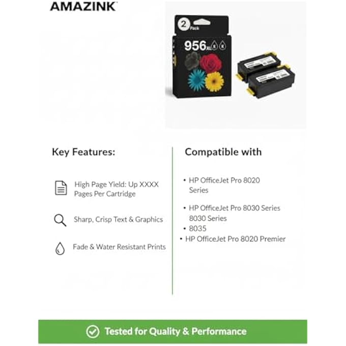 956XL BLACK INK CARTRIDGE 2-PACK | HIGH YIELD REPLACEMENT FOR HP 956XL | COMPATIBLE WITH OFFICEJET PRO 8020, 8030, 8035, 7720, 7740, 8210, 8702, 8710, 8715, 8720, 8725, 8730, 8740 PRINTERS - Image 3