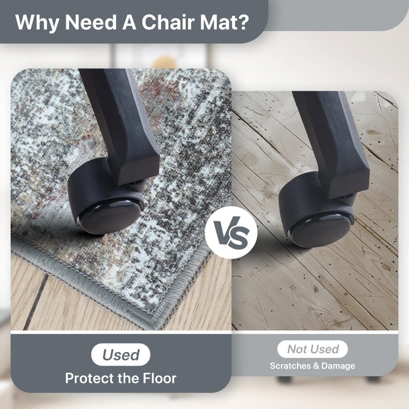 BESBLEE Office Chair Mat for Hardwood Tile Floor, Abstract 36"X 48" Desk Mats for Office Chair on Rolling Chairs Carpet, Desk Anti-Slip 1/5" Thick Rug for Computer Chair, Thin Low-Pile Floor Mat, Dark Gray - Image 5