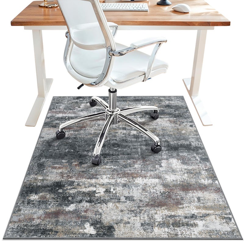 BESBLEE Office Chair Mat for Hardwood Tile Floor, Abstract 36"X 48" Desk Mats for Office Chair on Rolling Chairs Carpet, Desk Anti-Slip 1/5" Thick Rug for Computer Chair, Thin Low-Pile Floor Mat, Dark Gray - Image 1
