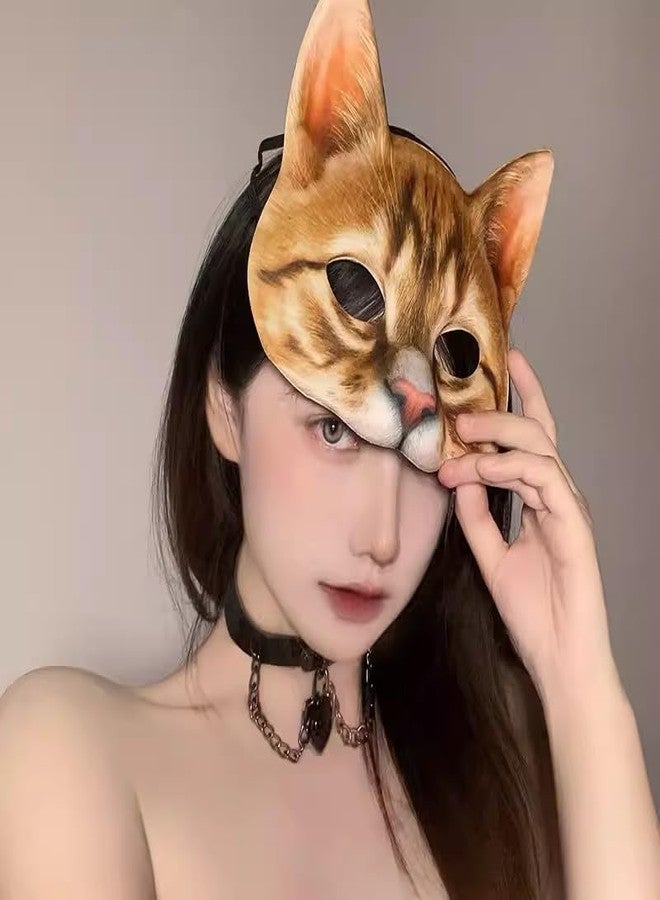 Hosfairy 1Pcs Animal Cat Masks Half Face Cat Masks Novelty Costume Cat Masks for Halloween Christmas Easter Masquerade Party（Yellow） - Image 2