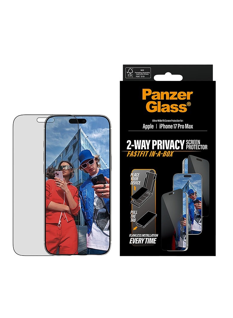 PanzerGlass Screen Protector Black Frame Ultra-Wide Fit iPhone 17 Pro Max - Privacy - Image 1