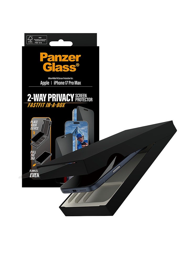 PanzerGlass Screen Protector Black Frame Ultra-Wide Fit iPhone 17 Pro Max - Privacy - Image 2