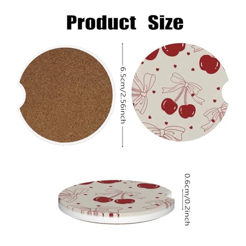 KWSAAHU Car Cup Holder Coasters, 2 Pcs Ceramic Coasters with Cork Back and Finger Slot, Anti-Slip Shock Absorbing Women and Men Universal Car Accessories - Vintage Cherry - Image 2
