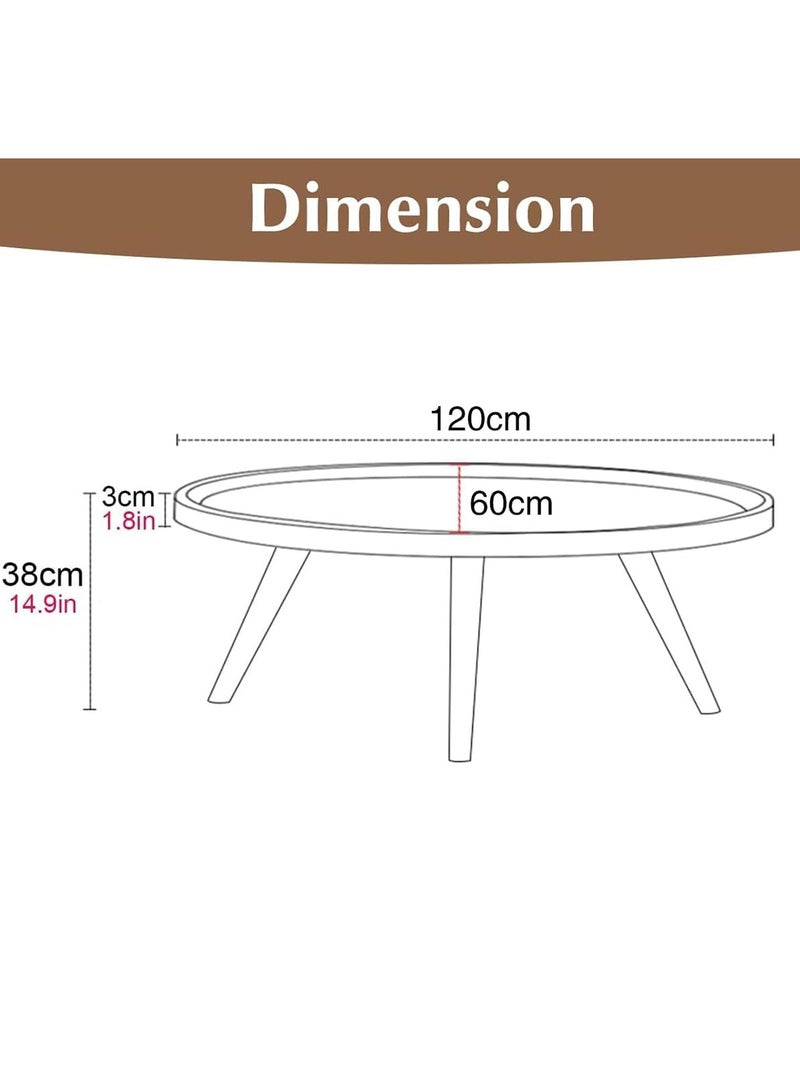 LINGWEI Wooden Oval Coffee Table Brown 120 x 38 x 60 cm - Image 3