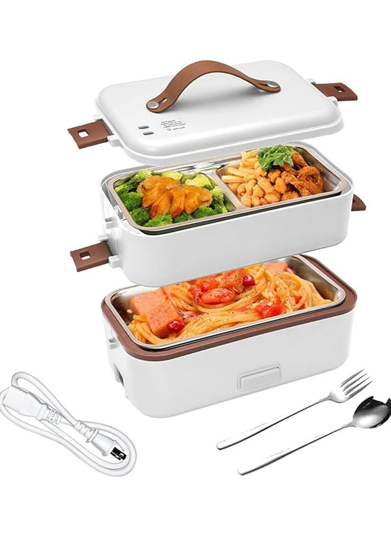 Generic 2-Layer Electric Lunch Bento Box, Portable Food Warmer Lunch Heater, 3 in 1 Stainless Steel Lunch Box Steamer 220V Dual Use 360° Full Heating Suitable for Home/Office/Picnic (White)  - Image 1