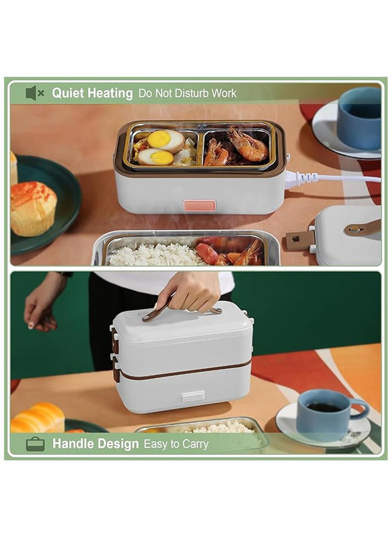 Generic 2-Layer Electric Lunch Bento Box, Portable Food Warmer Lunch Heater, 3 in 1 Stainless Steel Lunch Box Steamer 220V Dual Use 360° Full Heating Suitable for Home/Office/Picnic (White)  - Image 3